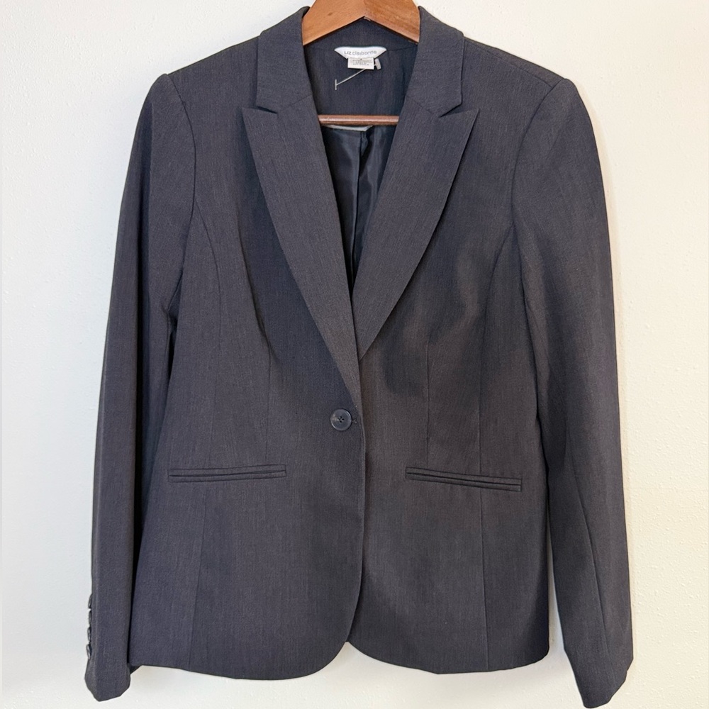 Liz Claiborne Charcoal Gray Career Blazer Size 4 Tailored Office Jacket